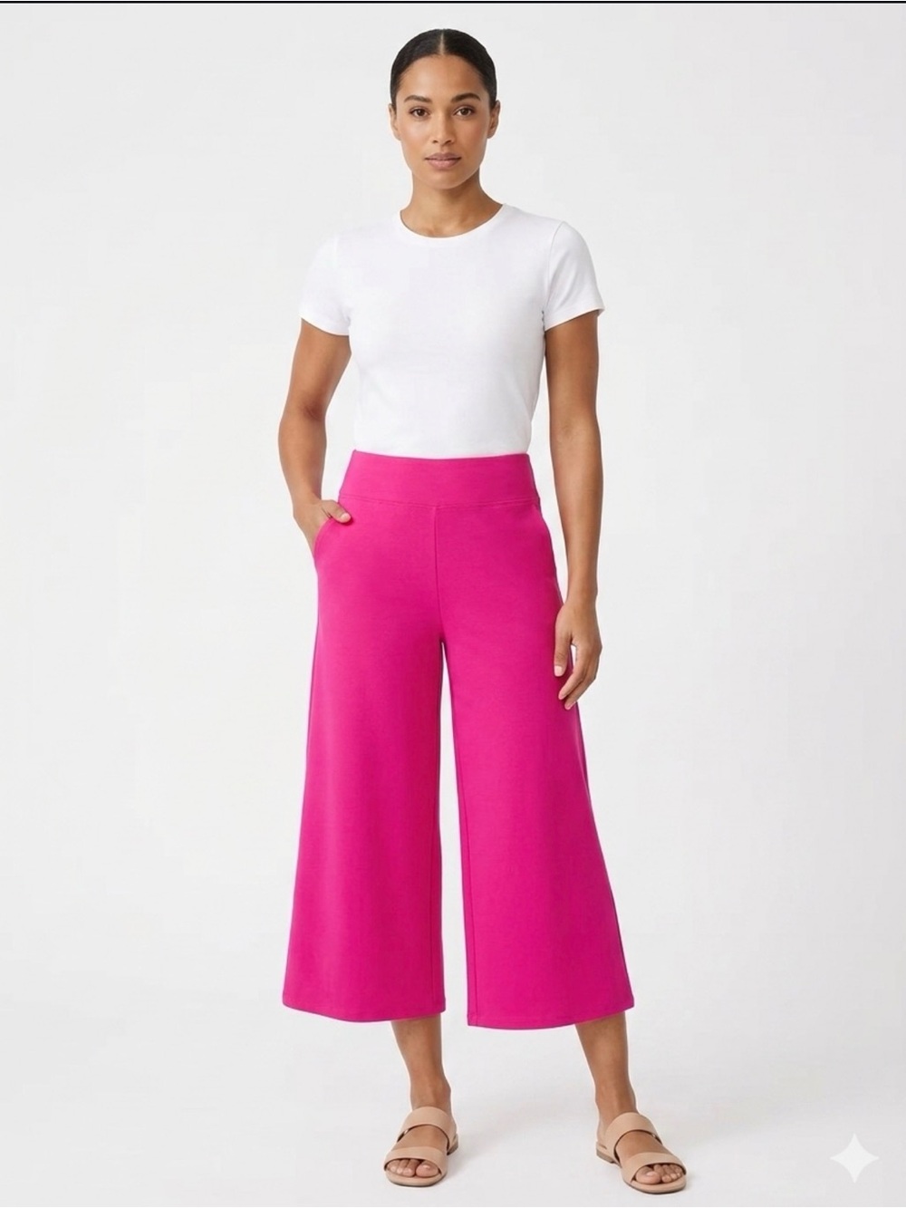 Dear Scarlett SZ L Magic Pants Vibrant Fuchsia Cropped Wide-Leg Pants NWT